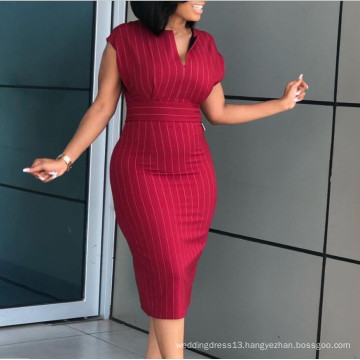 V-neck Off Shoulder Slim Pencil Split Plus Size Women Career Dress